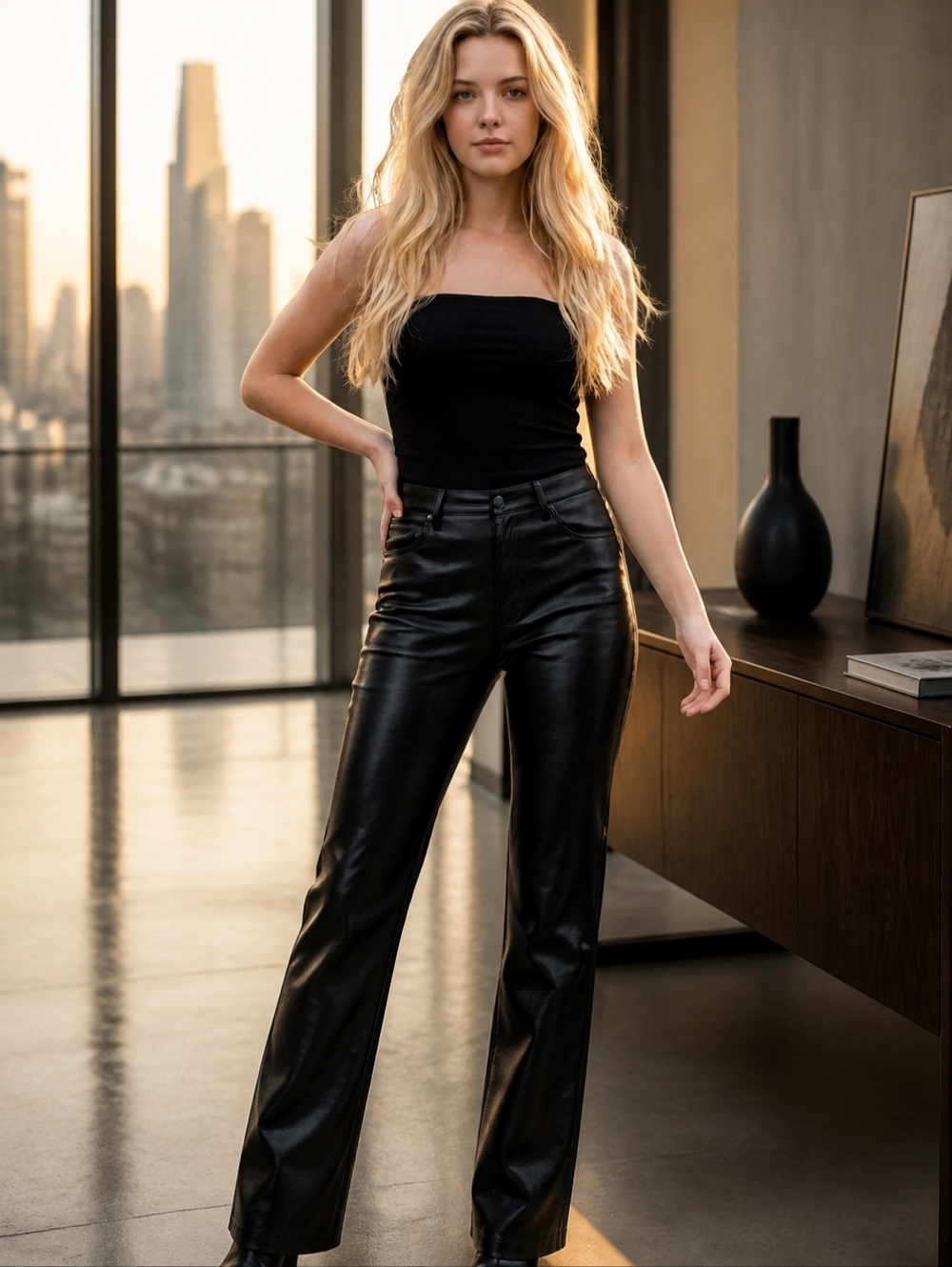 NWT VS2 Vakko Black Lamb Leather High Waist Pants Size 6 - Picture 7 of 16